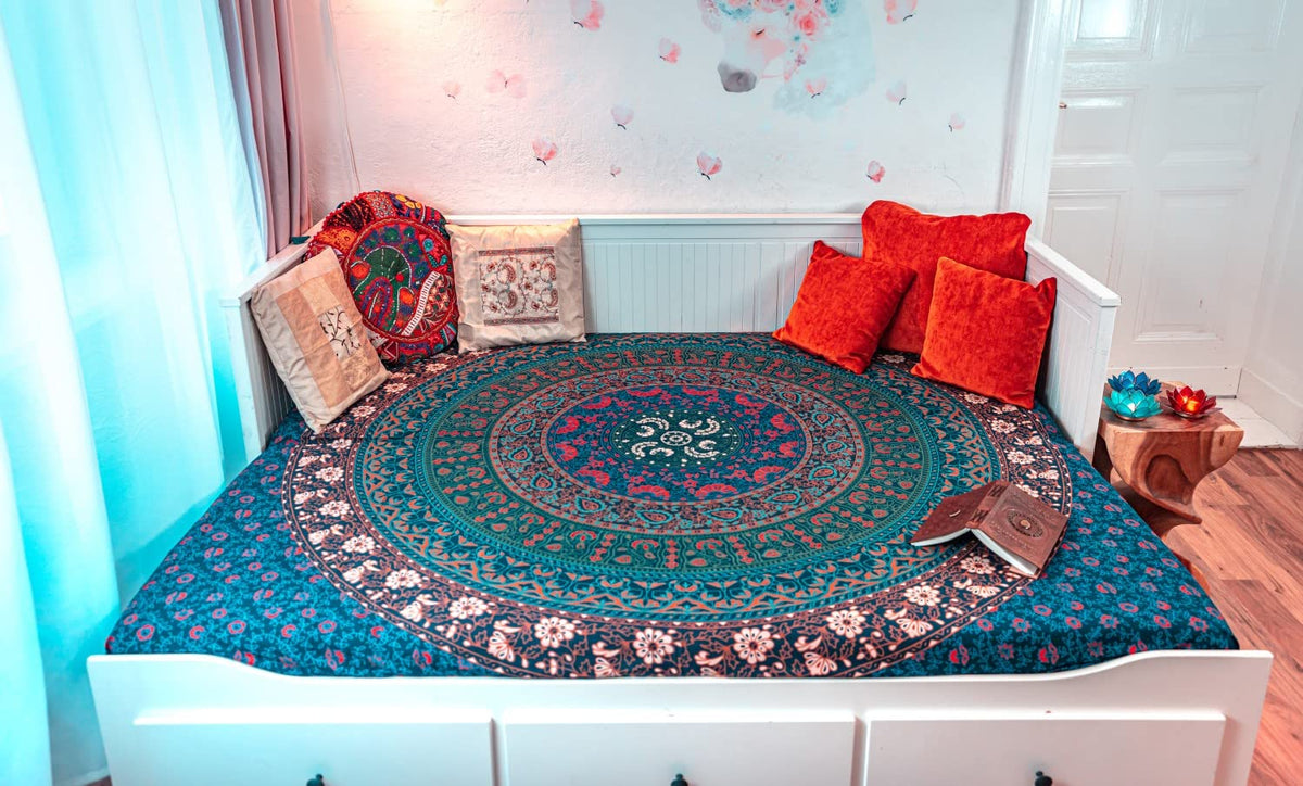 Wanddekoration aus 100% Baumwolle ca. 205 x 235 cm, Wandtuch für Zuhause, Strandtuch / großes Tapestry, Wandteppich Mandala