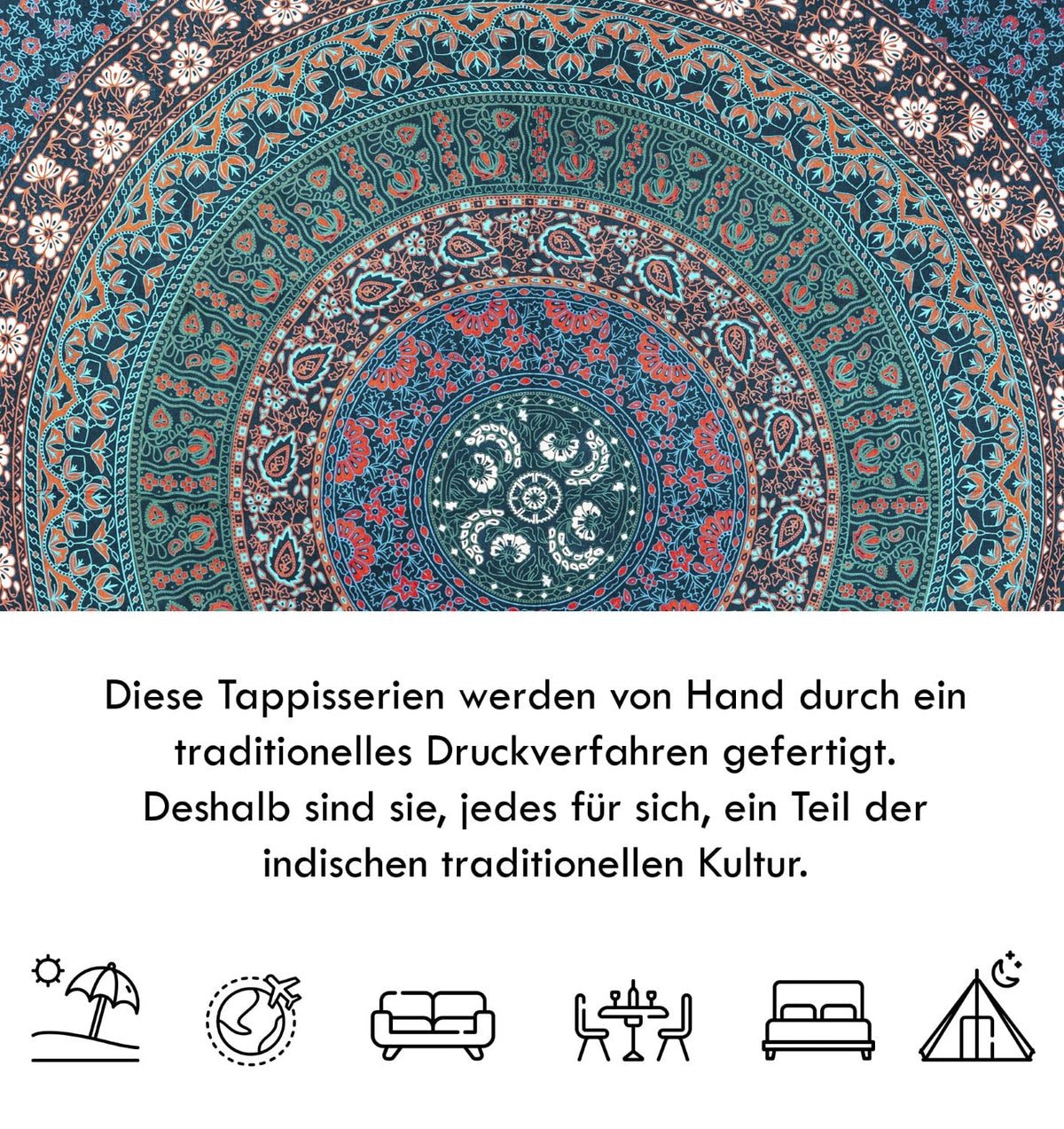 Wanddekoration aus 100% Baumwolle ca. 205 x 235 cm, Wandtuch für Zuhause, Strandtuch / großes Tapestry, Wandteppich Mandala