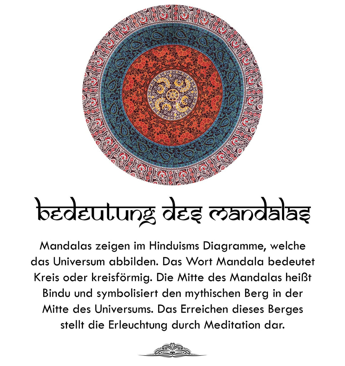 Wanddekoration aus 100% Baumwolle ca. 205 x 235 cm, Wandtuch für Zuhause, Strandtuch / großes Tapestry, Wandteppich Mandala