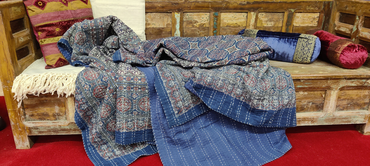 Cotton Rali Decke - Luxuriöse Handgedruckte Boho Tagesdecke 220x250 cm aus 100% Baumwolle – Perfekt als Kühldecke Bett, Sofaüberwurf, Couchdecke, Bettüberwurf und Wohn- & Kuscheldecke – Leichte Sommerdecke in 6 Farben
