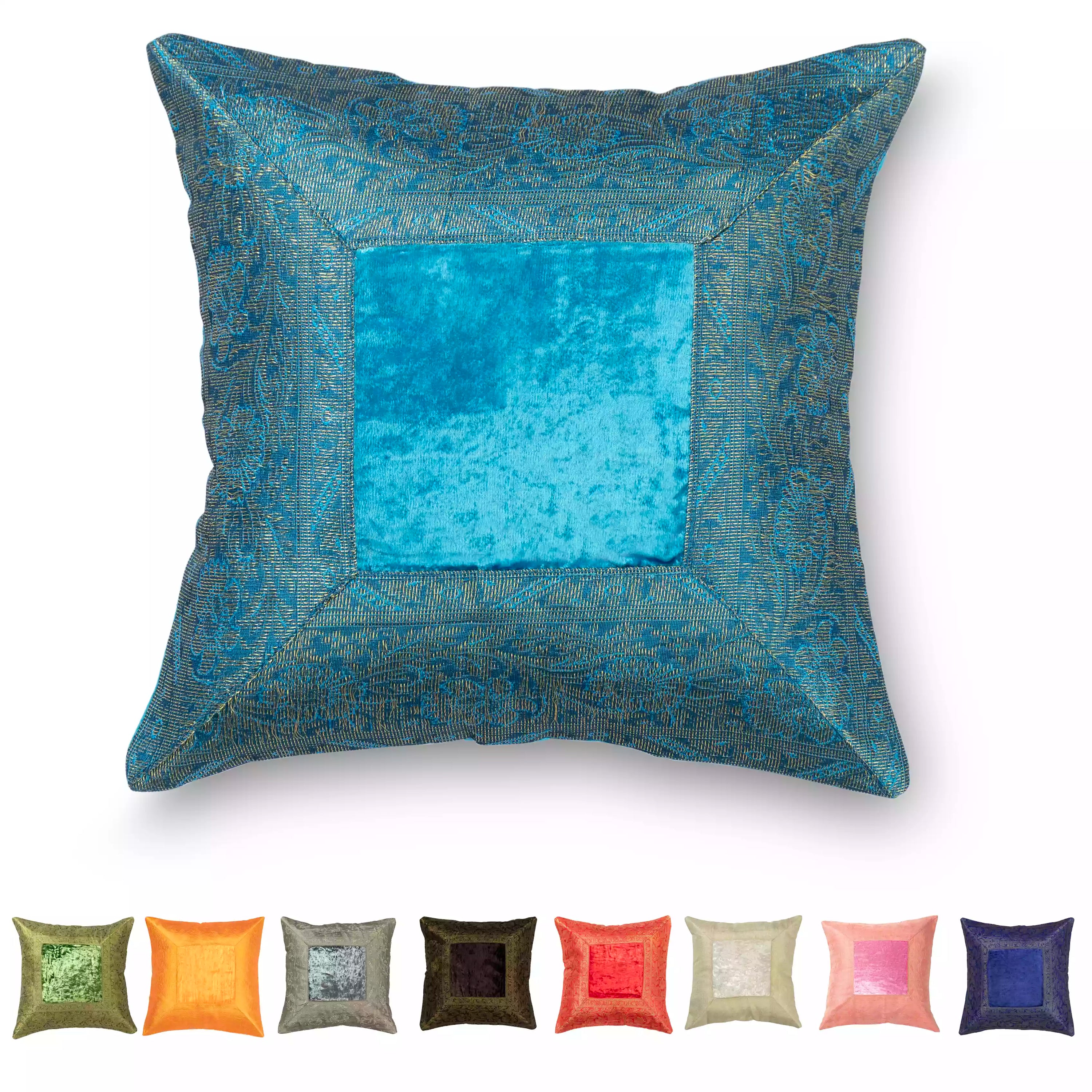 Mandala pillow cover 40x40 cm Dark Green velvet cotton ethnic handmade decorative pillow