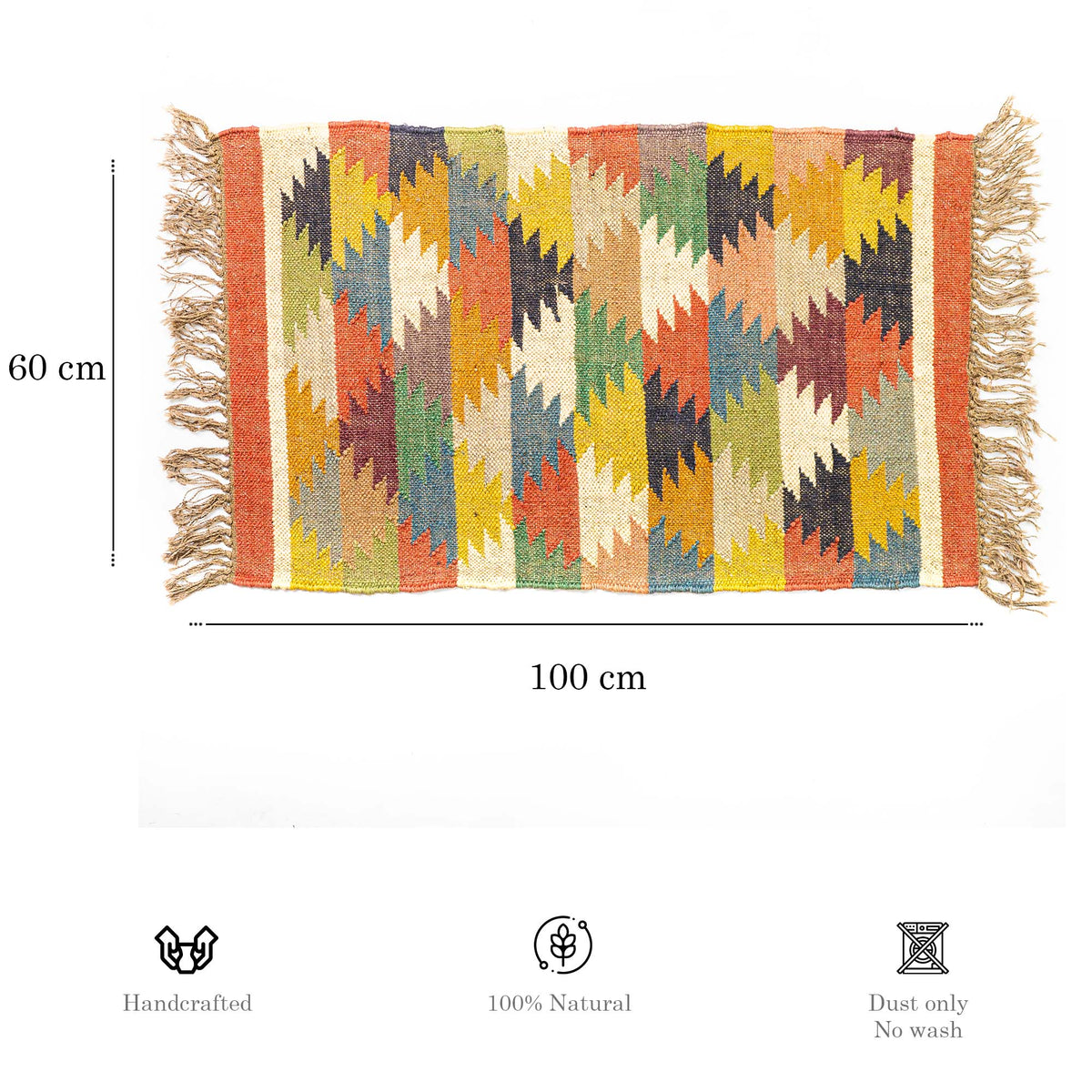 Kelim Teppich Läufer Wolle & Jute Indisch 60x100cm Handgewebt Orient Teppich AO