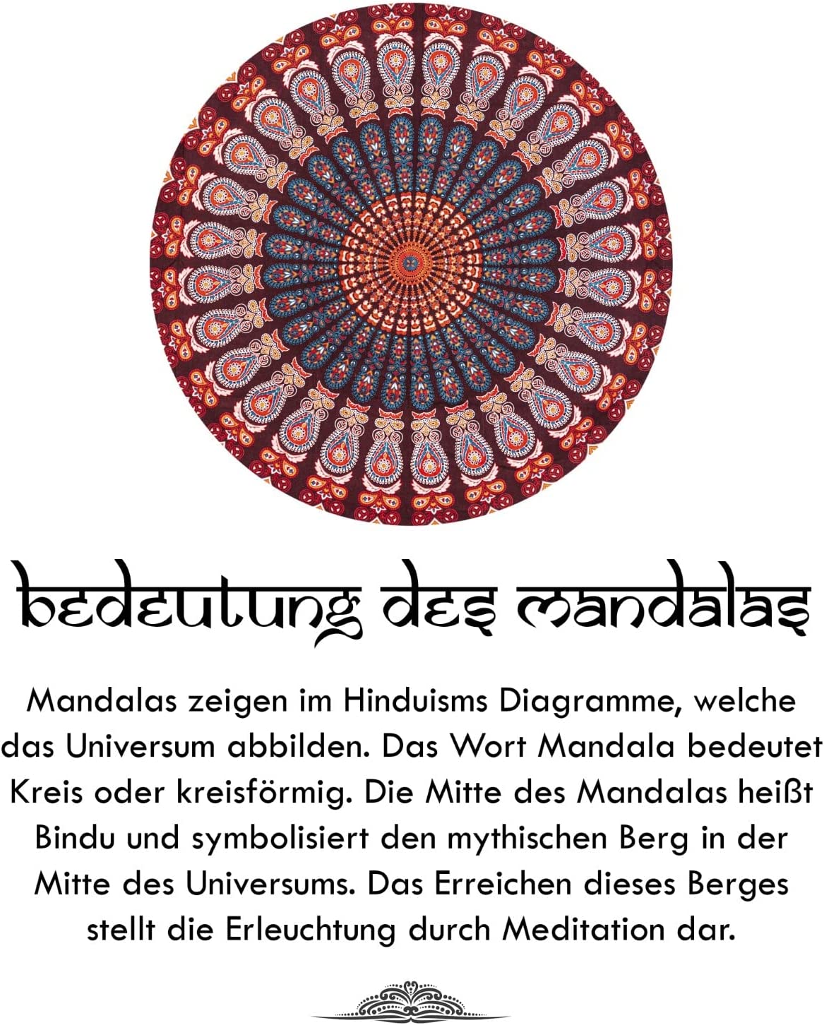 Wanddekoration aus 100% Baumwolle ca. 205 x 235 cm, Wandtuch für Zuhause, Strandtuch / großes Tapestry, Wandteppich Mandala