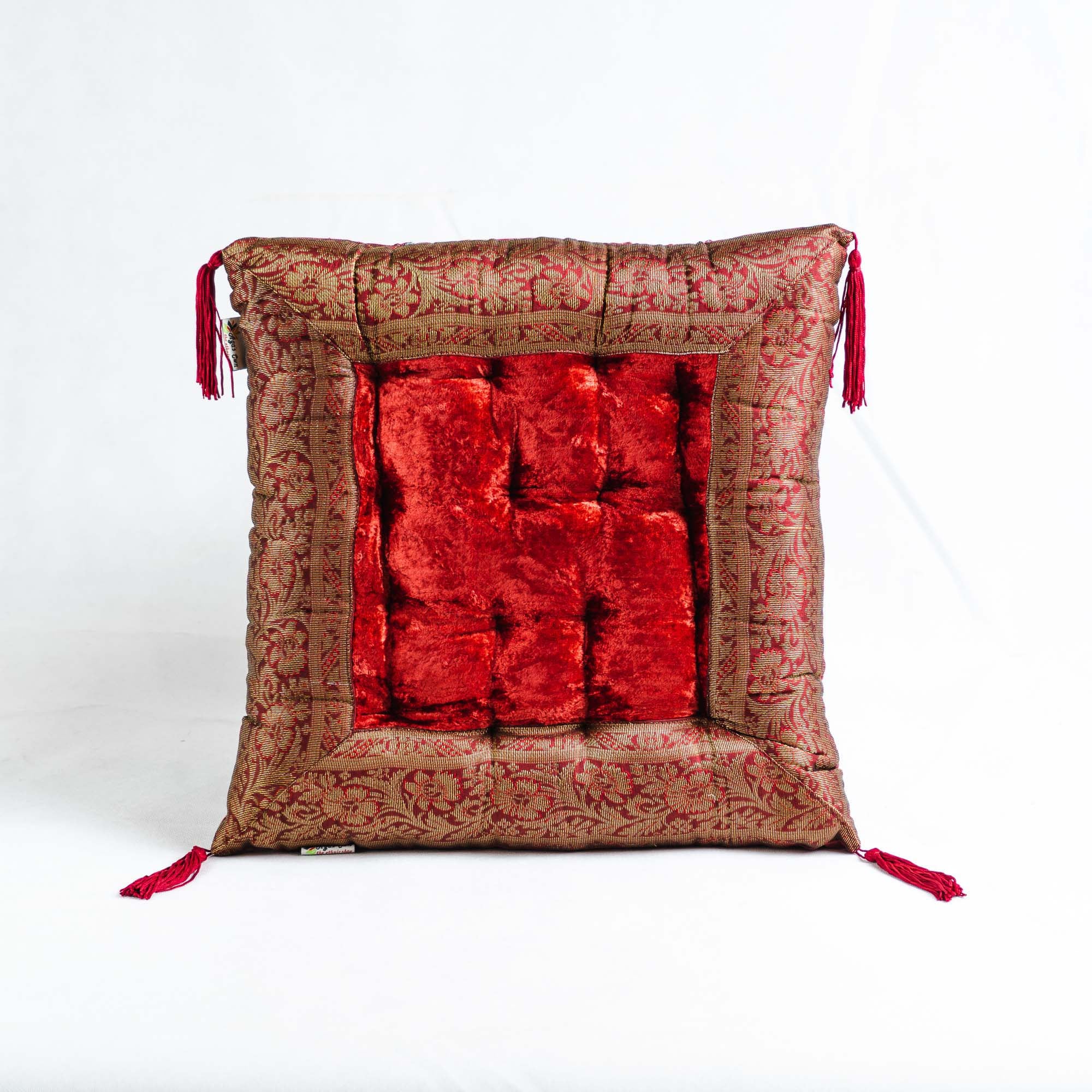 Orientalisches Indisches Sitzpuff Bodenkissen - Luxuriöses Handgefertigtes Samtkissen mit Quasten, 40x40 cm in 17 Farben