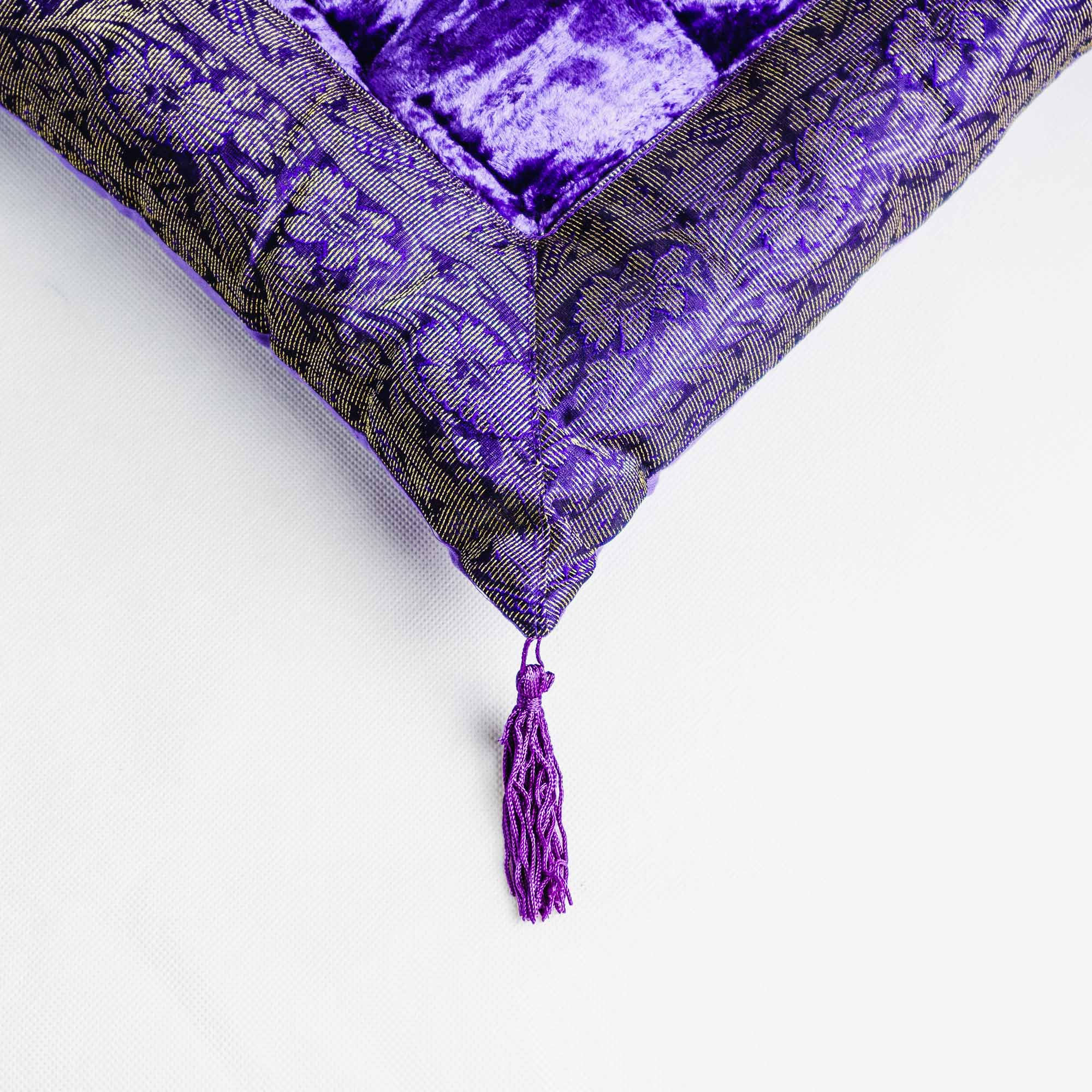 Orientalisches Indisches Sitzpuff Bodenkissen - Luxuriöses Handgefertigtes Samtkissen mit Quasten, 40x40 cm in 17 Farben