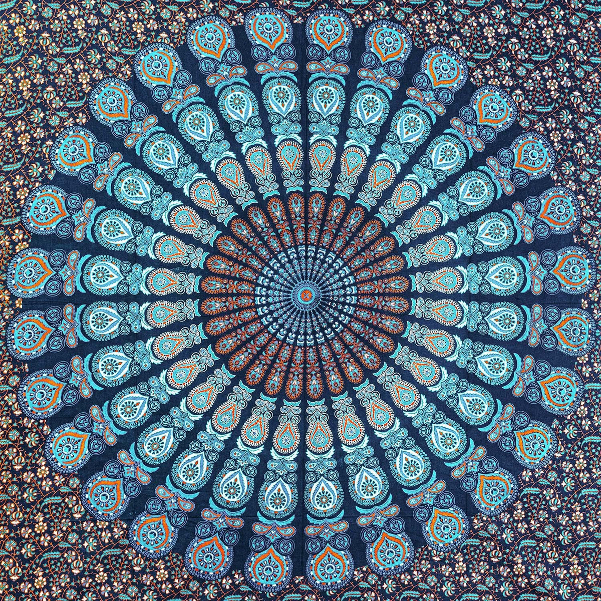 Wanddekoration aus 100% Baumwolle ca. 205 x 235 cm, Wandtuch für Zuhause, Strandtuch / großes Tapestry, Wandteppich Mandala