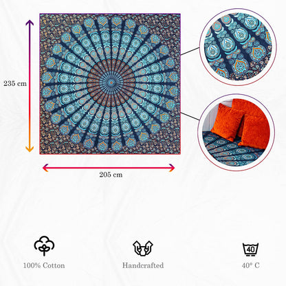 Wanddekoration aus 100% Baumwolle ca. 205 x 235 cm, Wandtuch für Zuhause, Strandtuch / großes Tapestry, Wandteppich Mandala