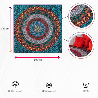 Wanddekoration aus 100% Baumwolle ca. 205 x 235 cm, Wandtuch für Zuhause, Strandtuch / großes Tapestry, Wandteppich Mandala