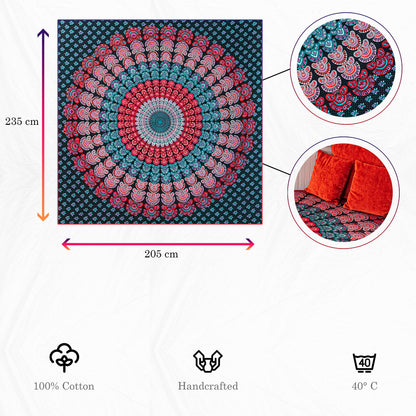 Wanddekoration aus 100% Baumwolle ca. 205 x 235 cm, Wandtuch für Zuhause, Strandtuch / großes Tapestry, Wandteppich Mandala