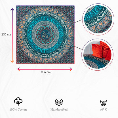 Wanddekoration aus 100% Baumwolle ca. 205 x 235 cm, Wandtuch für Zuhause, Strandtuch / großes Tapestry, Wandteppich Mandala