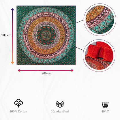 Wanddekoration aus 100% Baumwolle ca. 205 x 235 cm, Wandtuch für Zuhause, Strandtuch / großes Tapestry, Wandteppich Mandala