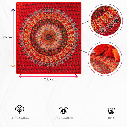 Wanddekoration aus 100% Baumwolle ca. 205 x 235 cm, Wandtuch für Zuhause, Strandtuch / großes Tapestry, Wandteppich Mandala