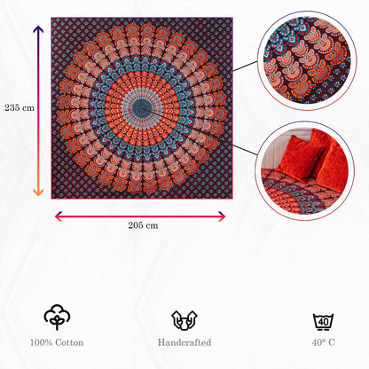 Wanddekoration aus 100% Baumwolle ca. 205 x 235 cm, Wandtuch für Zuhause, Strandtuch / großes Tapestry, Wandteppich Mandala
