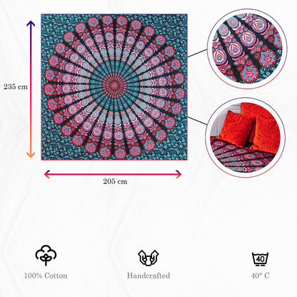 Wanddekoration aus 100% Baumwolle ca. 205 x 235 cm, Wandtuch für Zuhause, Strandtuch / großes Tapestry, Wandteppich Mandala