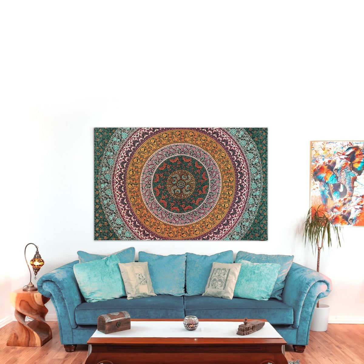 Wanddekoration aus 100% Baumwolle ca. 205 x 235 cm, Wandtuch für Zuhause, Strandtuch / großes Tapestry, Wandteppich Mandala