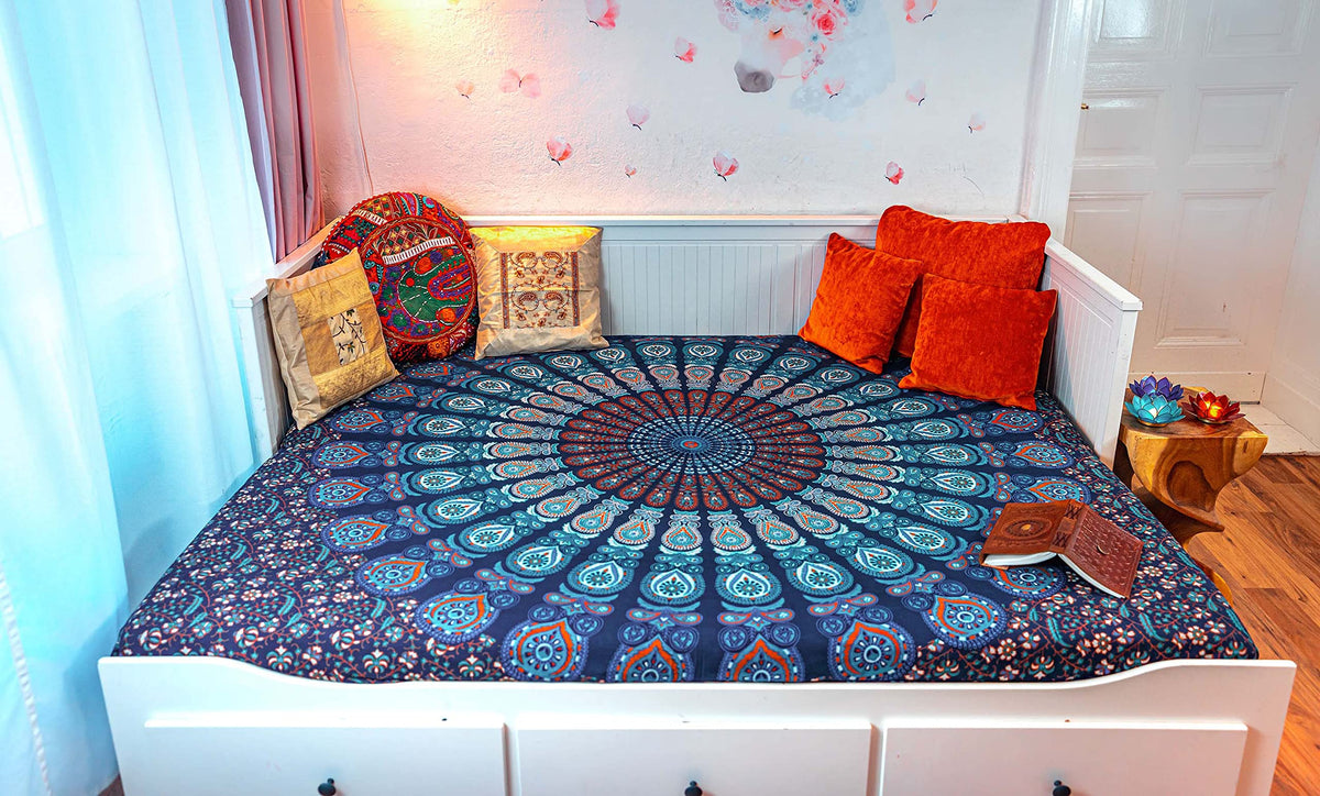 Wanddekoration aus 100% Baumwolle ca. 205 x 235 cm, Wandtuch für Zuhause, Strandtuch / großes Tapestry, Wandteppich Mandala