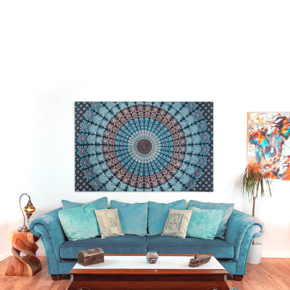 Wanddekoration aus 100% Baumwolle ca. 205 x 235 cm, Wandtuch für Zuhause, Strandtuch / großes Tapestry, Wandteppich Mandala