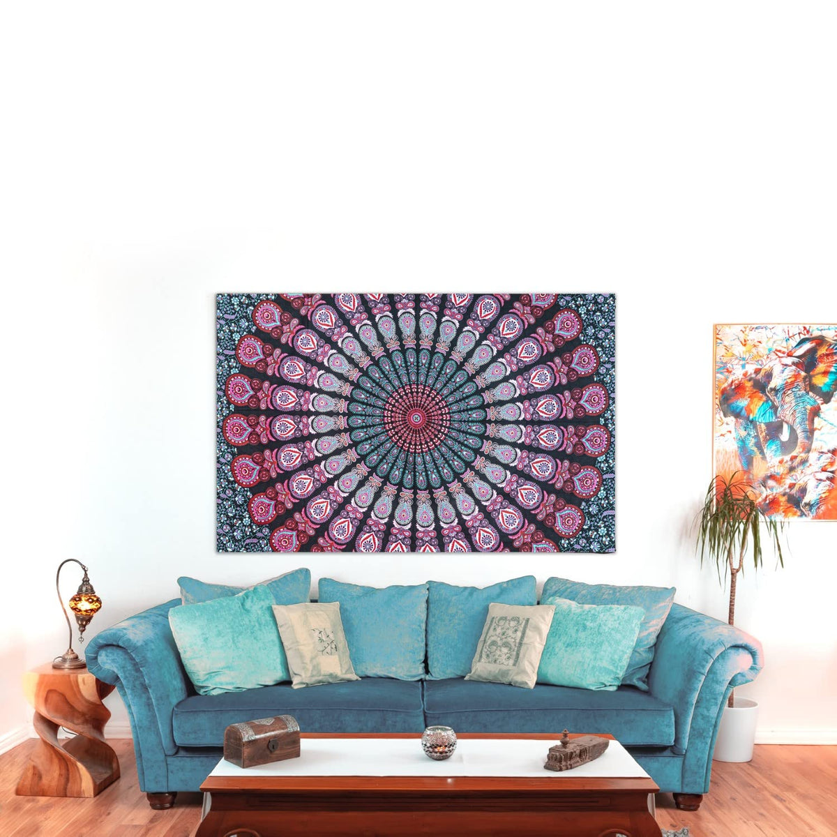 Wanddekoration aus 100% Baumwolle ca. 205 x 235 cm, Wandtuch für Zuhause, Strandtuch / großes Tapestry, Wandteppich Mandala