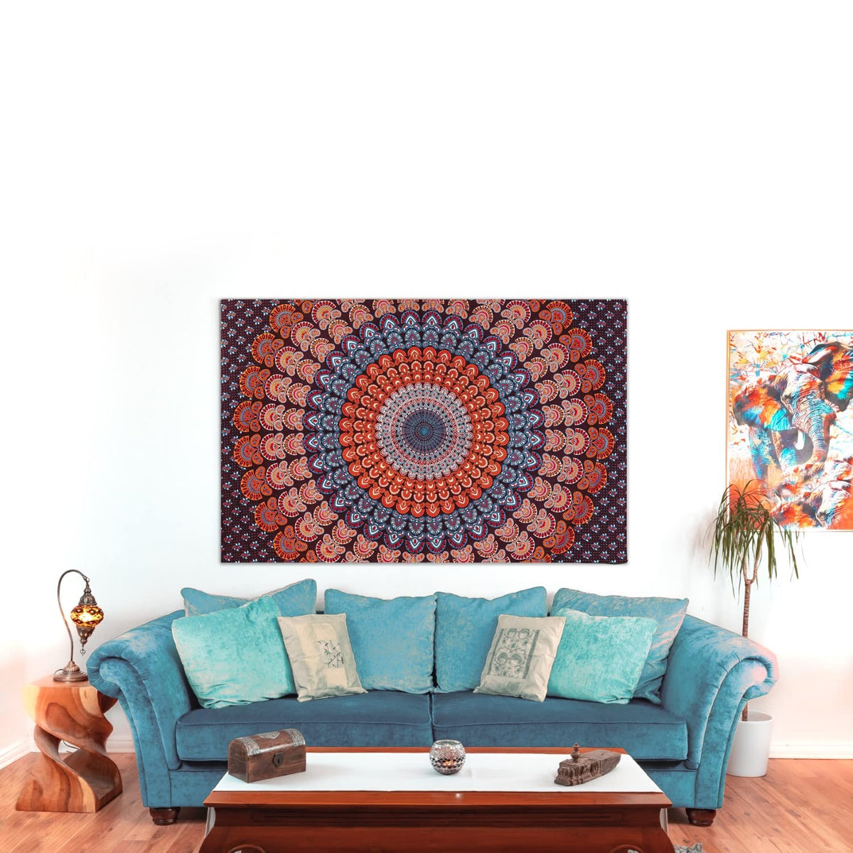 Wanddekoration aus 100% Baumwolle ca. 205 x 235 cm, Wandtuch für Zuhause, Strandtuch / großes Tapestry, Wandteppich Mandala