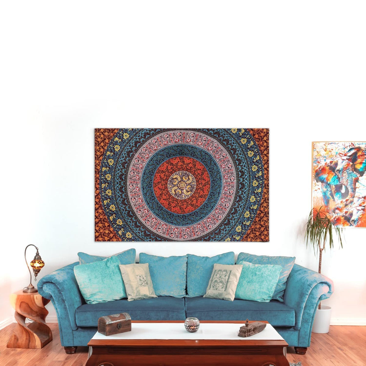 Wanddekoration aus 100% Baumwolle ca. 205 x 235 cm, Wandtuch für Zuhause, Strandtuch / großes Tapestry, Wandteppich Mandala