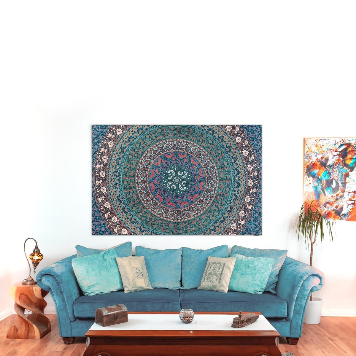 Wanddekoration aus 100% Baumwolle ca. 205 x 235 cm, Wandtuch für Zuhause, Strandtuch / großes Tapestry, Wandteppich Mandala