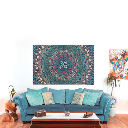Wanddekoration aus 100% Baumwolle ca. 205 x 235 cm, Wandtuch für Zuhause, Strandtuch / großes Tapestry, Wandteppich Mandala