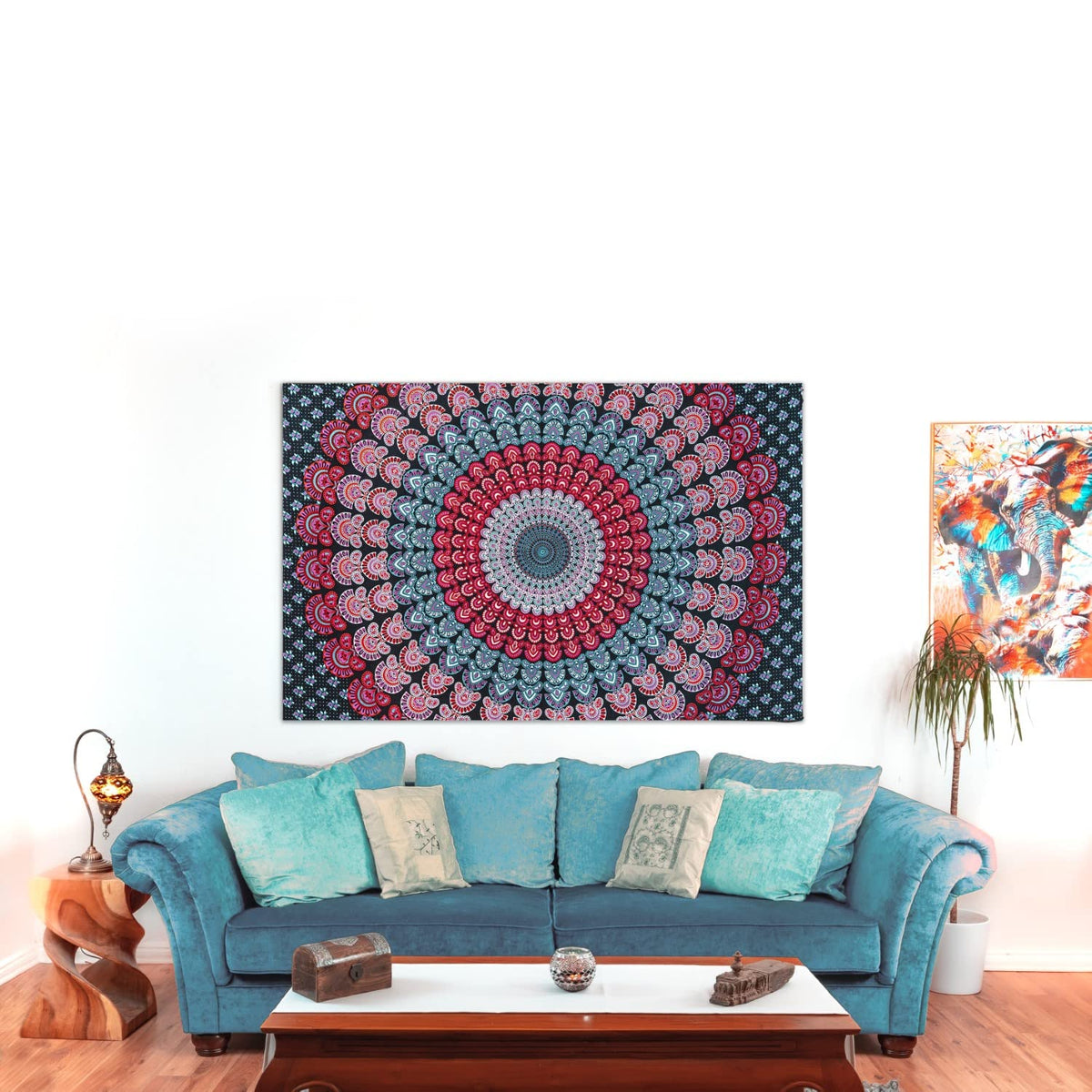 Wanddekoration aus 100% Baumwolle ca. 205 x 235 cm, Wandtuch für Zuhause, Strandtuch / großes Tapestry, Wandteppich Mandala