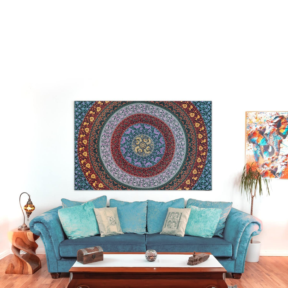 Wanddekoration aus 100% Baumwolle ca. 205 x 235 cm, Wandtuch für Zuhause, Strandtuch / großes Tapestry, Wandteppich Mandala