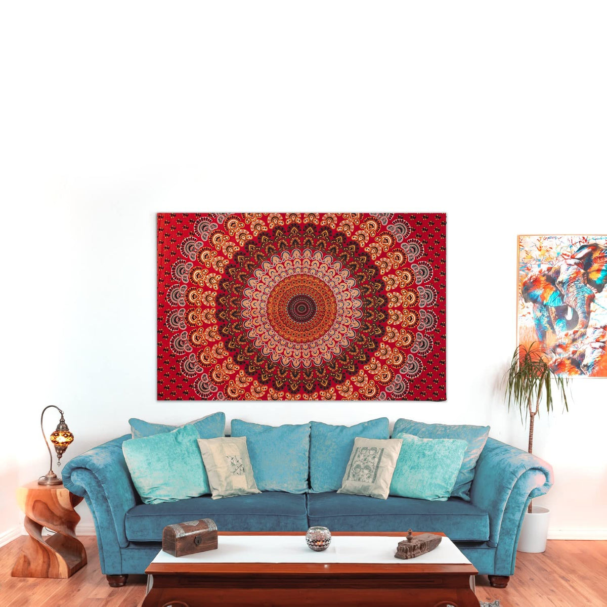 Wanddekoration aus 100% Baumwolle ca. 205 x 235 cm, Wandtuch für Zuhause, Strandtuch / großes Tapestry, Wandteppich Mandala