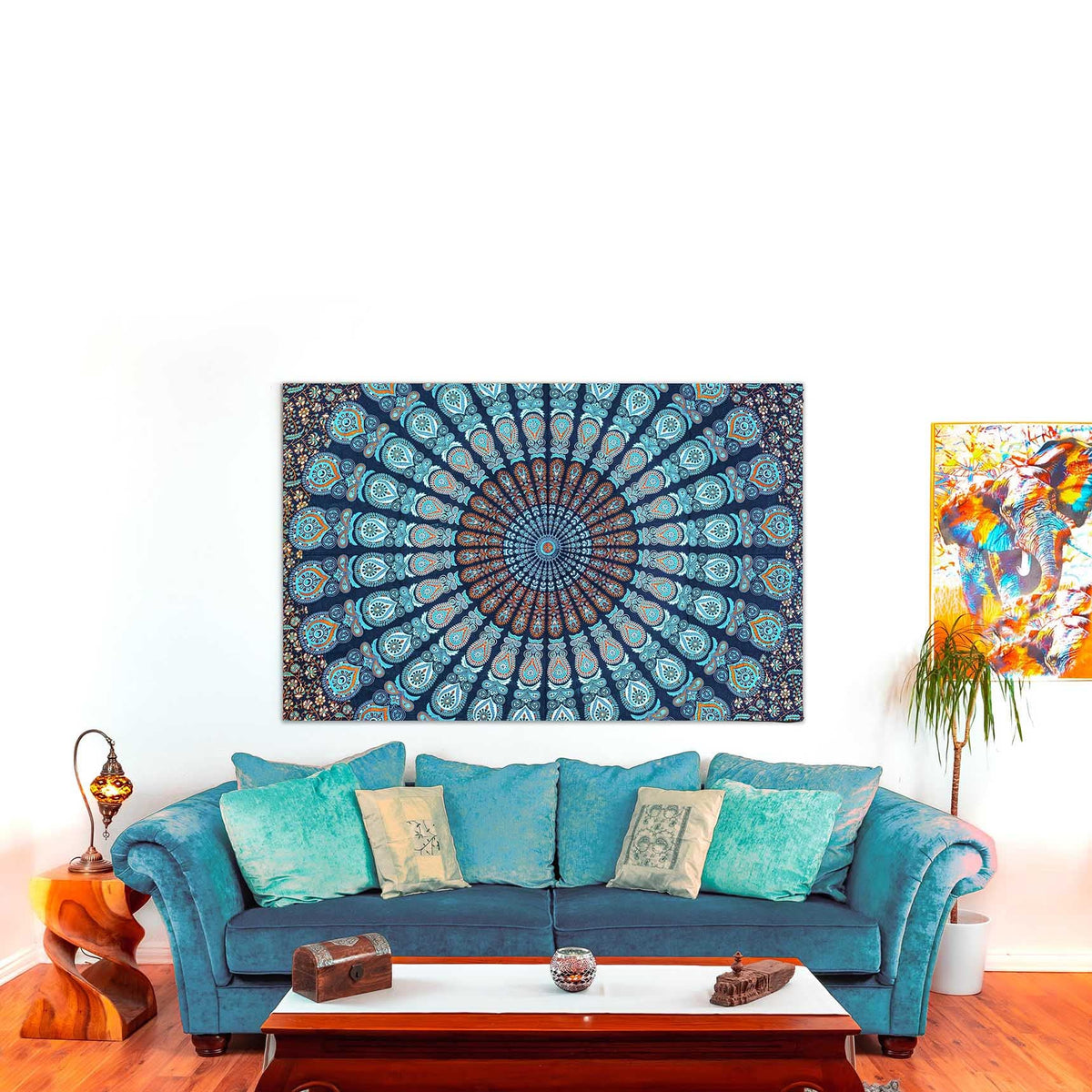 Wanddekoration aus 100% Baumwolle ca. 205 x 235 cm, Wandtuch für Zuhause, Strandtuch / großes Tapestry, Wandteppich Mandala