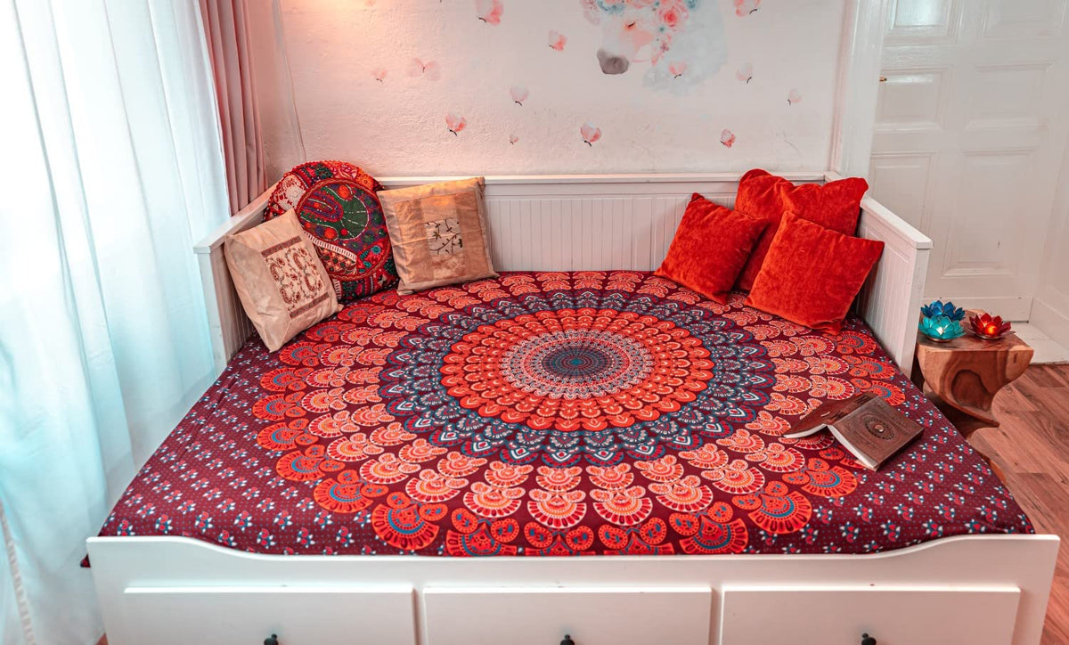 Wanddekoration aus 100% Baumwolle ca. 205 x 235 cm, Wandtuch für Zuhause, Strandtuch / großes Tapestry, Wandteppich Mandala
