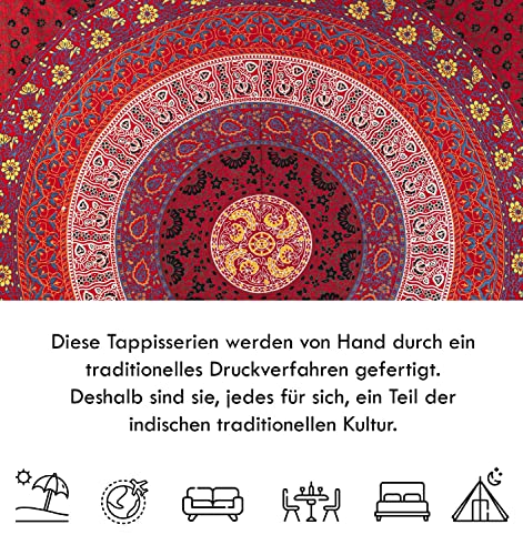 Wanddekoration aus 100% Baumwolle ca. 205 x 235 cm, Wandtuch für Zuhause, Strandtuch / großes Tapestry, Wandteppich Mandala