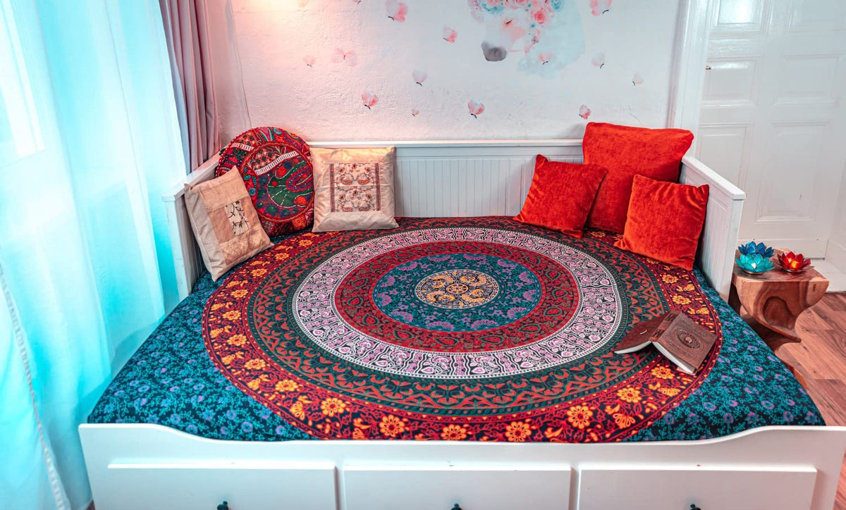 Wanddekoration aus 100% Baumwolle ca. 205 x 235 cm, Wandtuch für Zuhause, Strandtuch / großes Tapestry, Wandteppich Mandala