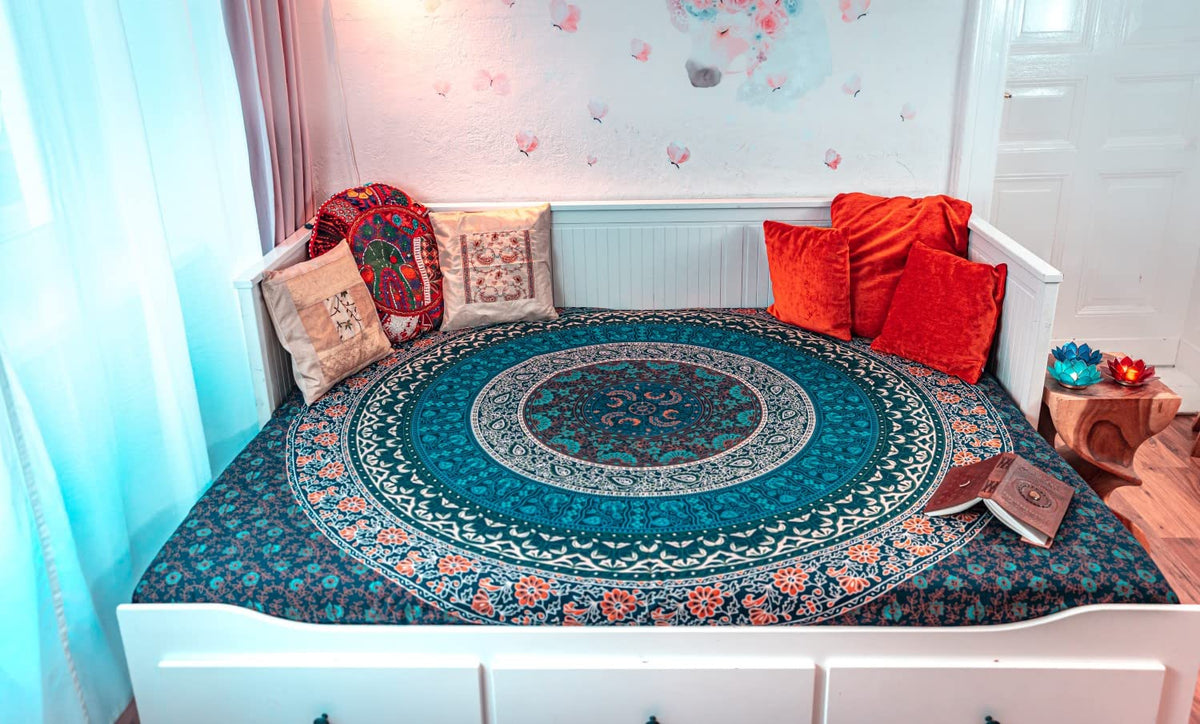 Wanddekoration aus 100% Baumwolle ca. 205 x 235 cm, Wandtuch für Zuhause, Strandtuch / großes Tapestry, Wandteppich Mandala