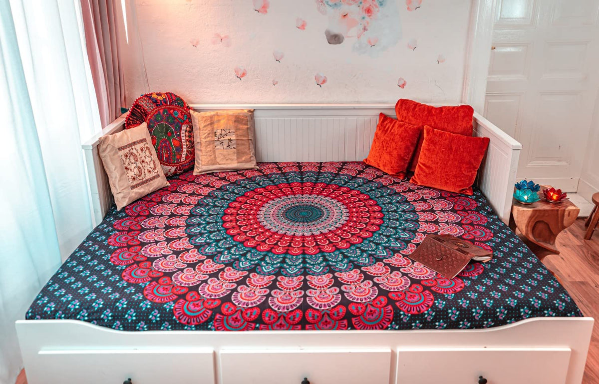 Wanddekoration aus 100% Baumwolle ca. 205 x 235 cm, Wandtuch für Zuhause, Strandtuch / großes Tapestry, Wandteppich Mandala