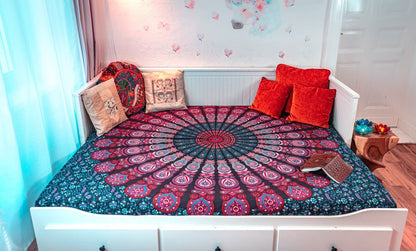 Wanddekoration aus 100% Baumwolle ca. 205 x 235 cm, Wandtuch für Zuhause, Strandtuch / großes Tapestry, Wandteppich Mandala