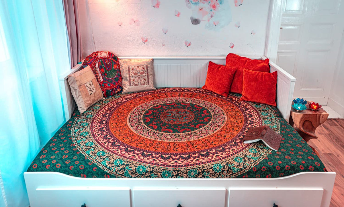 Wanddekoration aus 100% Baumwolle ca. 205 x 235 cm, Wandtuch für Zuhause, Strandtuch / großes Tapestry, Wandteppich Mandala