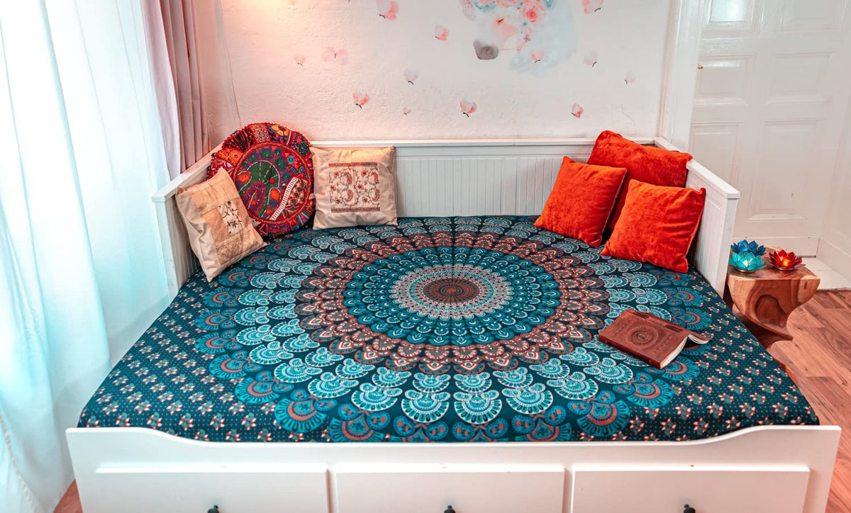 Wanddekoration aus 100% Baumwolle ca. 205 x 235 cm, Wandtuch für Zuhause, Strandtuch / großes Tapestry, Wandteppich Mandala