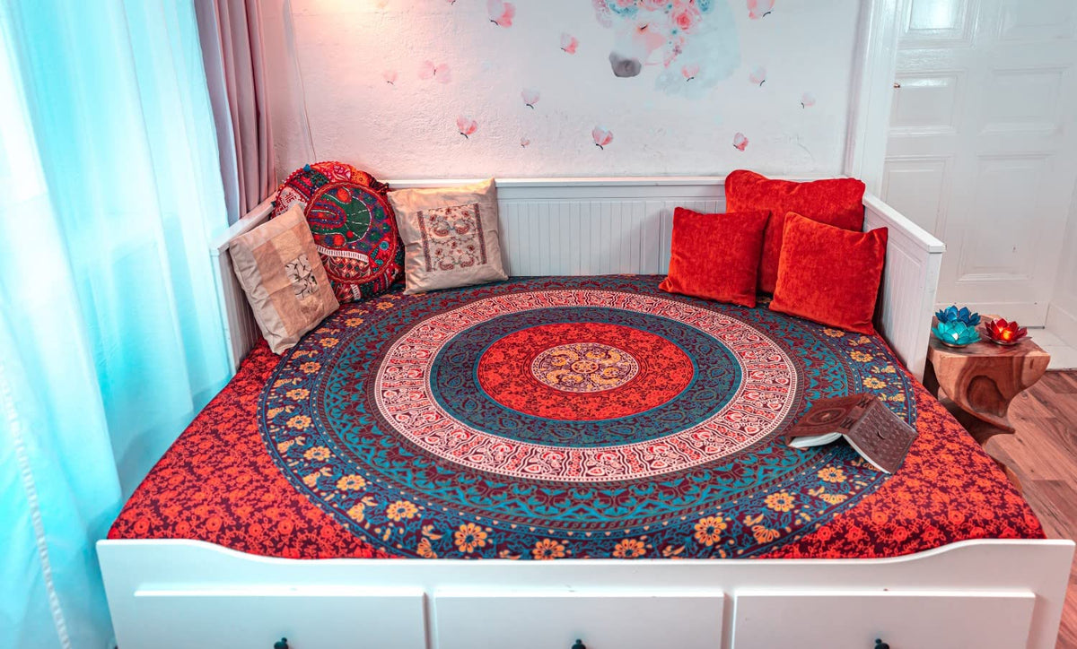 Wanddekoration aus 100% Baumwolle ca. 205 x 235 cm, Wandtuch für Zuhause, Strandtuch / großes Tapestry, Wandteppich Mandala