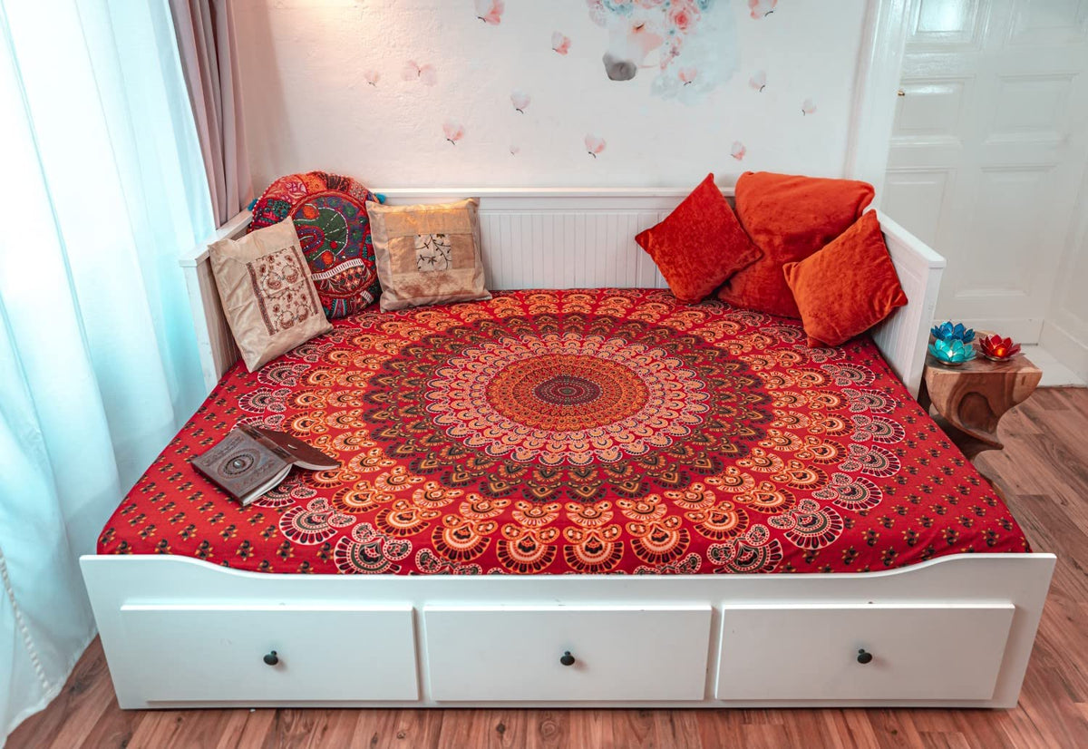 Wanddekoration aus 100% Baumwolle ca. 205 x 235 cm, Wandtuch für Zuhause, Strandtuch / großes Tapestry, Wandteppich Mandala