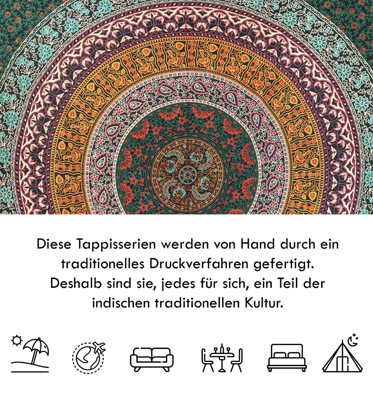 Wanddekoration aus 100% Baumwolle ca. 205 x 235 cm, Wandtuch für Zuhause, Strandtuch / großes Tapestry, Wandteppich Mandala