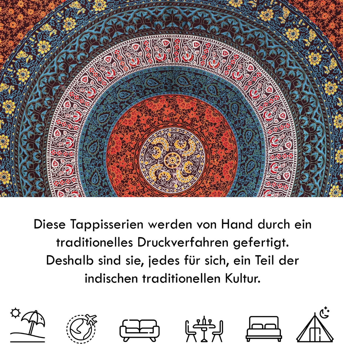 Wanddekoration aus 100% Baumwolle ca. 205 x 235 cm, Wandtuch für Zuhause, Strandtuch / großes Tapestry, Wandteppich Mandala