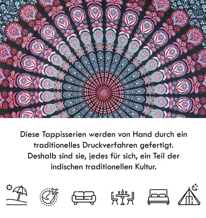 Wanddekoration aus 100% Baumwolle ca. 205 x 235 cm, Wandtuch für Zuhause, Strandtuch / großes Tapestry, Wandteppich Mandala