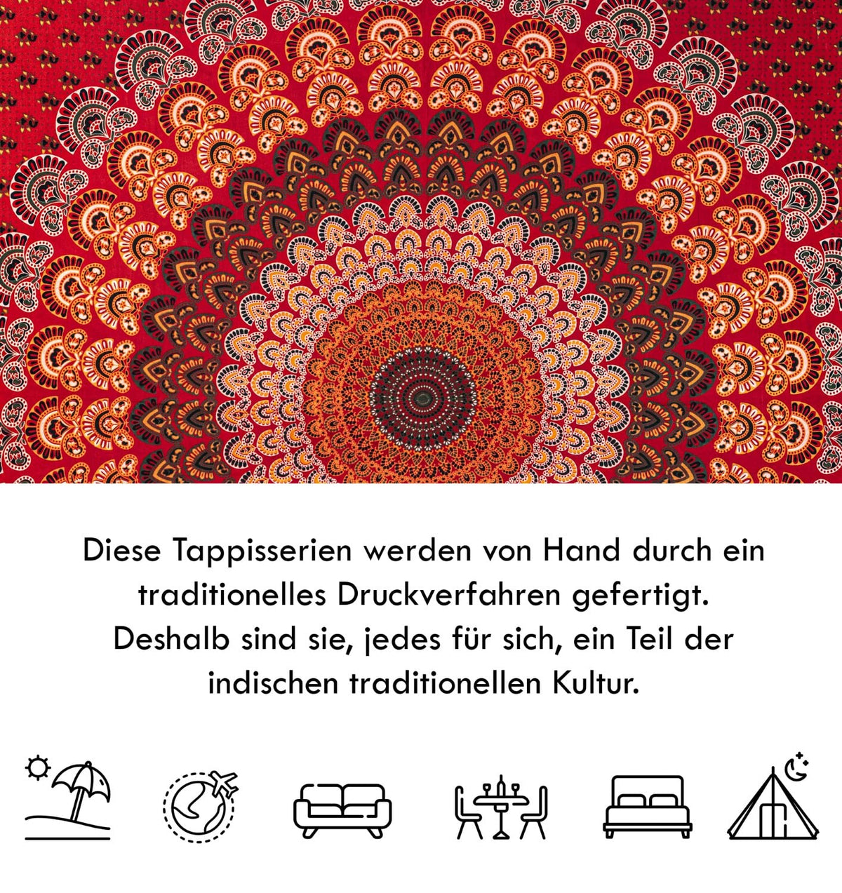 Wanddekoration aus 100% Baumwolle ca. 205 x 235 cm, Wandtuch für Zuhause, Strandtuch / großes Tapestry, Wandteppich Mandala
