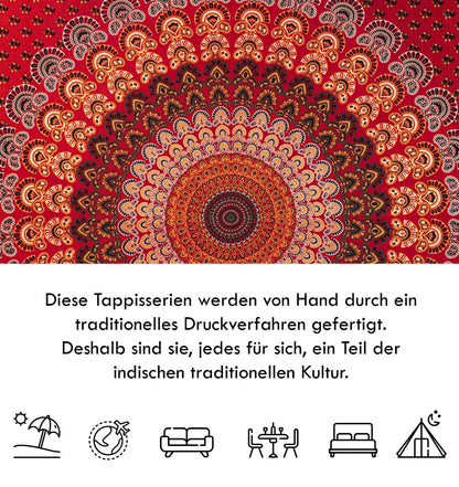Wanddekoration aus 100% Baumwolle ca. 205 x 235 cm, Wandtuch für Zuhause, Strandtuch / großes Tapestry, Wandteppich Mandala