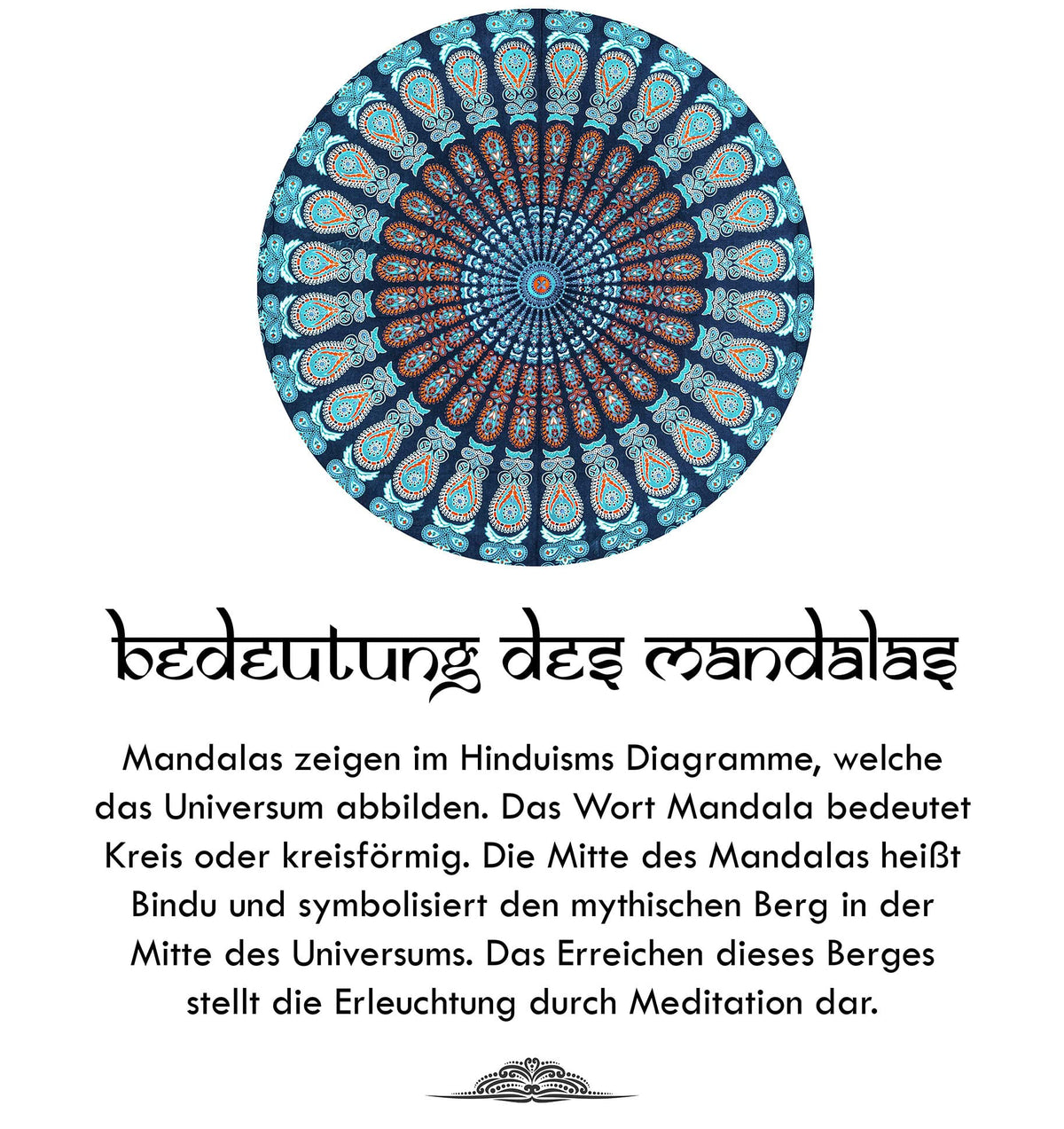 Wanddekoration aus 100% Baumwolle ca. 205 x 235 cm, Wandtuch für Zuhause, Strandtuch / großes Tapestry, Wandteppich Mandala