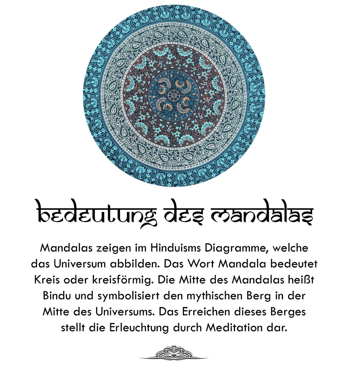 Wanddekoration aus 100% Baumwolle ca. 205 x 235 cm, Wandtuch für Zuhause, Strandtuch / großes Tapestry, Wandteppich Mandala