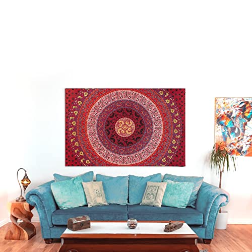 Wanddekoration aus 100% Baumwolle ca. 205 x 235 cm, Wandtuch für Zuhause, Strandtuch / großes Tapestry, Wandteppich Mandala