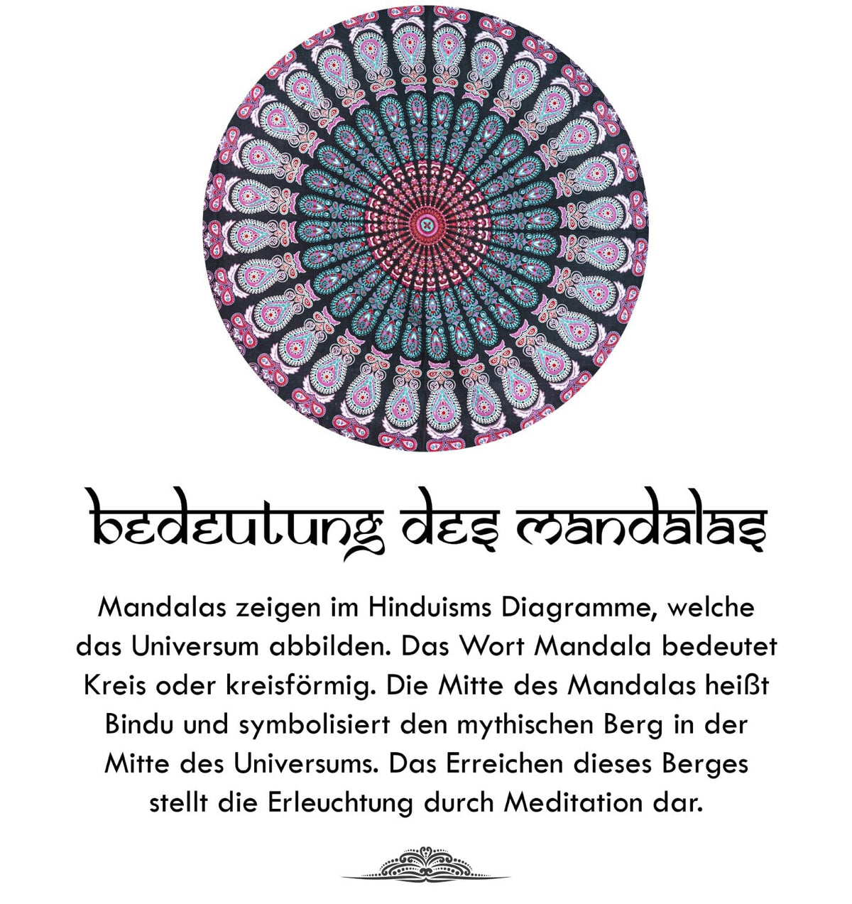 Wanddekoration aus 100% Baumwolle ca. 205 x 235 cm, Wandtuch für Zuhause, Strandtuch / großes Tapestry, Wandteppich Mandala