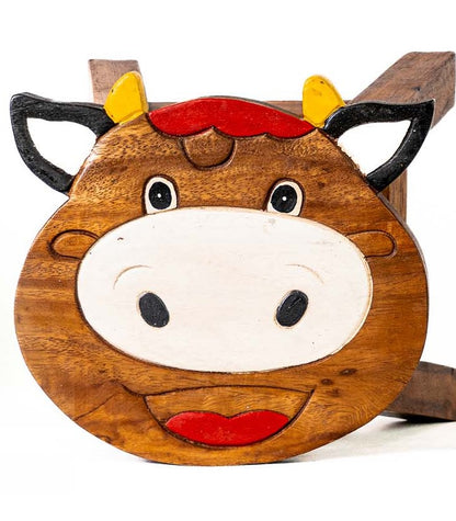 Tritthocker für Kinder – runder Kinderhocker – Pflanzenständer für den Innenbereich – Melkhocker – Heimdekoration, Holztritt, Massivholzhocker bemalt und geschnitzt mit Tiermotiv